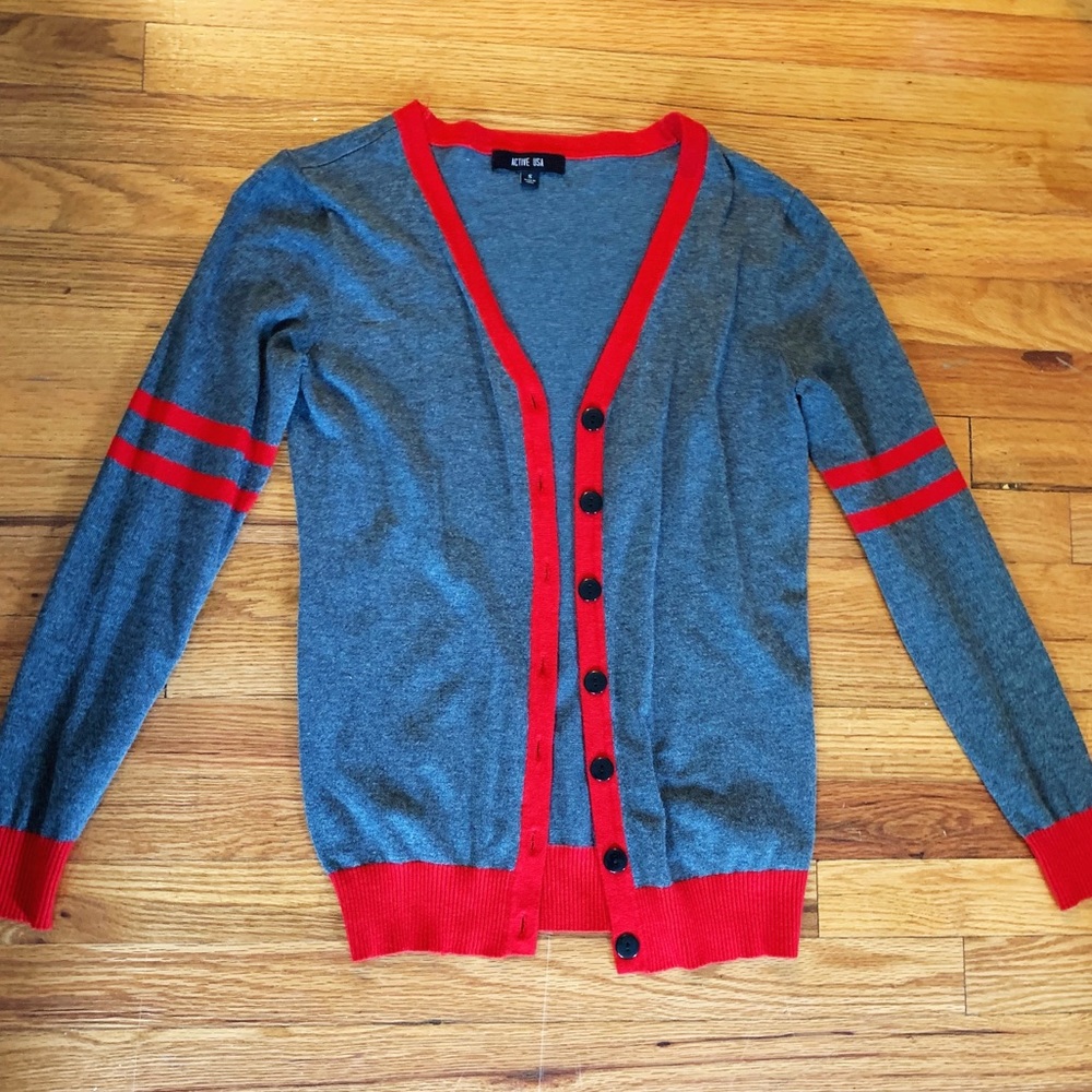 Gray and Red Cardigan